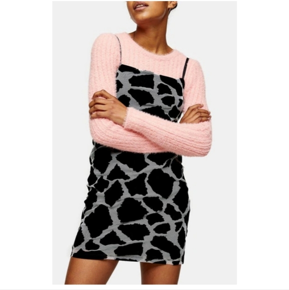 TOPSHOP Giraffe Mesh Minidress In Black Multi - Picture 1 of 4